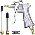 JASTIND Industrial Air Blow Gun with Brass Adjustable Air Flow Nozzle and 2 Steel Extension, Pneumatic Air Compressor Accessory Tool Dust Cleaning and Blower Gun