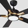 SMAFAN Smart Ceiling Fan 52'' 5-Blade with Remote Control, DC Motor with 10 Speed, Dimmable LED Light Kit Included, Apex Works with Google Assistant and Amazon Alexa, Siri Shortcut (Black and Gold)