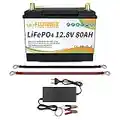 12V 80Ah Batterie LifePo4 Cycles profonds avec BMS pour moteur de pêche à la traîne solaire RV Appareils ménagers Réserve d'énergie de bateau Éclairage de secours Chargeur 7 A inclus