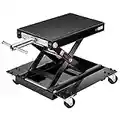 VIVOHOME 1100 Lbs Steel Wide Deck Motorcycle Lift ATV Scissor Lift Jack with Dolly and Hand Crank Bikes Garage Repair Hoist Stand Black