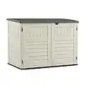 Suncast 5.9 ft. x 3.7 ft Horizontal Stow-Away Storage Shed - Natural Wood-like Outdoor Storage for Trash Cans and Yard Tools - All-Weather Resin, Hinged Lid, Reinforced Floor - Vanilla and Stoney