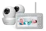 Babysense 5" HD Split-Screen Baby Monitor, Video Baby Monitor with Camera and Audio, Two HD Cameras with Remote PTZ, Night Light, 300m Range, Two-Way Audio, 4x Zoom, Night Light, 4000mAh Battery