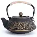 MILVBUSISS Cast Iron Teapot, Japanese Tea Pot with Infuser for Loose Leaf, 800ml Tea Kettle Stovetop Safe Coated with Enameled Interior, Clouds Pattern 27oz Black