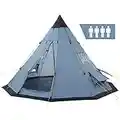 CampFeuer Tente tipi pour 4 personnes "Spirit" | Tente tipi d'extérieur étanche | Tente de camping avec moustiquaire | Tentes pyramidales pour le camping, l'extérieur, la plage et la randonnée, avec piquets et sac (gris)