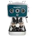 Russell Hobbs - Cafetera Espresso Distinctions Ocean Blue, Presión 15 Bares, Café Molido o Cápsulas ESE, Calentador de Termo bloque, Calienta tazas, Varilla de Vapor Giratoria, Acero Inoxidable, Azul