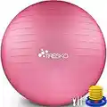 TRESKO® Pelota de Gimnasia Anti-Reventones | Bola de Yoga Pilates y Ejercicio | Balón para Sentarse | Balon de Ejercicio para Fitness | 300 kg | con Bomba de Aire | Rosa | 65cm