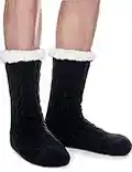 ANTSANG Hombres Zapatillas difusas Calcetines Esponjoso acogedor Cabaña Invierno Vellón cálido Suave grueso cómodo Calcetines antideslizantes (Negro)