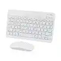 Mini Bluetooth Keyboard and Mouse for iPad, Tablets, Android, iPhone, Rechargeable ipad Keyboard with Silent Wireless Bluetooth Mouse, Compatible with ipad pro/ipad Mini/ipad Air Mac OS, White Combo