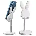 OATSBASF Cute Bunny Phone Stand, Angle Height Adjustable Cell Phone Stand for Desk, Thick Case Friendly Phone Holder Stand, Compatible with iPhone, Kindle, iPad, Switch, Tablets, All Phones (White)