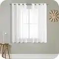 MRTREES Voile Curtains 54 Inch Drop 2 Panels Faux Linen Eyelet Sheer Curtain Panel for Bedroom Living Room Patio Door 55x54 Inch Drop 140cm x 137cm White