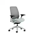 Steelcase Series 2 Silla de Oficina Ergonómica de Altura Ajustable, Soporte Lumbar y Brazos Ajustables, Mecanismo reclinable, Respaldo Malla Gris Transpirable y cómodo asiento en Tejido Azul claro