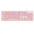 DKS100 Computer Keyboard, DOUYU White Backlit Mechanical Feel Membrane Gaming Keyboard, Wired 104 Keys for Gaming Office and Typing, Pink