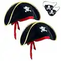 D-Fokes 2 Pieces Pirate Hat Skull Print Pirate Captain Costume Cap - Pirate Accessories Funny Party Hat for Caribbean Fancy Dress with Eye Patch