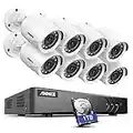 ANNKE Sistema di sicurezza con DVR e 8 telecamere di sorveglianza,H.265, CCTV, DVR, P2P, 8 canali AHD, 8 telecamere da 1080p, 2MP, standard di impermeabilità IP66, 36 LED IR