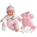 15" Realistic Soft Body Baby Doll with Open/Close Eyes | JC Toys - Berenguer Boutique | 10 Piece Gift Set with Bottle, Rattle, Pacifier & Accessories | Pink | Ages 2+