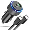 Chargeur de Voiture USB C 66 W, Chargeur de Voiture USB C PD&QC3.0 Adaptateur Prise Allume-Cigare USB C Recharge Rapide Chargeur Voiture téléphone Portable avec câble pour Samsung Galaxy S22 S21 S20,