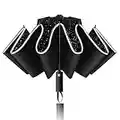 Yoophane Parapluie Pliant Resistant au Vent, Parapluie Inversé Automatique, Parapluie Homme Femme Compact avec Bande Réfléchissante, Mini Parapluie de Voyage, Noir