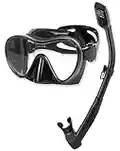 Phantom Aquatics Scuba Snorkeling Freediving Mask Snorkel Set, All Black