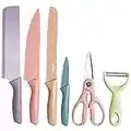 La Moustache - Set di 6 Pezzi Coltelli da Cucina Professionali - Forbici - Pela Verdure - Antiaderente - Nessun Rischio di Contaminazione, Impugnatura Comoda - Prevenire la Corrosione (Multicolore)