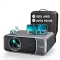 【Auto Focus/Keystone】Proyector de Cine En Casa WiFi Bluetooth, YABER Pro V9 500ANSI Lumens, Full HD 1080P, 4K Soporte Función Zoom para iOS/Android/Teléfono/TV Stick/PS5/HDMI/AV/USB