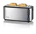 SEVERIN Grille-pain automatique 1 400 W, Toaster compact 2 fentes jusqu'à 4 tranches, Grille-pain électrique avec réglage du degré de brunissage & fonction décongélation, inox/noir, AT 2509