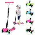 Yakimz Premium Kinderroller, Roller Kinder Scooter mit 3 LED Leuchtenden Räder, Höhenverstellbarer Dreiradscooter, Faltbar Tretroller, Cityroller für Jungen Mädchen 3-14 Jahre, Rosa