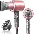 Wavytalk Ionic Hair Dryer with Diffuser and Concentrator, Lightweight Quiet Blow Dryer, Powerful 1875 Watt Motor for Smooth and Fast Drying Hair, Rose Pink