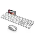 CHESONA Wireless Keyboard and Mouse Combo, Bluetooth Rechargeable Full Size Multi-Device (Bluetooth 5.0+3.0+2.4G) Wireless Keyboard Mouse Combo for Mac OS, iPad OS, iOS, Windows, Android, Silver White