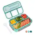 Bento Box,Bento Box Adult Lunch Box, Lunch Box Containers for Toddler/Kids/Adults, 1300ml-4 Compartments&Fork, Leak-Proof, Microwave/Dishwasher/Freezer Safe, Bpa-Free(Green)