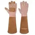 HLDD HANDLANDY Rose Pruning Handschuhe für Frauen & Männer, Long Thorn Proof Leder Gartenhandschuhe mit Unterarmschutz, Garden Work Gauntlet (Braun, S)