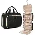 BAGSMART Bolsa de aseo colgante organizador de viaje con bolsa de cosméticos transparente aprobada por la TSA y bolsa de maquillaje desmontable para artículos de tocador de tamaño mediano, negro