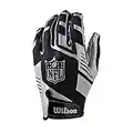 Wilson WTF930700M Guantes de Receptor para Fútbol Americano, Nfl Stretch Fit Receivers Glove, Talla Única, Negro/Plateado