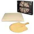 Navaris XL Pizza Stone Set for Baking - Cordierite Pizza Stone Plate with Large Wooden Pizza Peel Board for BBQ Grill Oven - Rectangular, 38x30x1.5cm