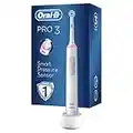 Oral-B Pro 3-3000 Spazzolino Elettrico 3 Modalità di spazzolamento, Sensore di Pressione, Azione Sbiancante, Ideale per Denti Sensibili 1 Testina, Batteria Litio, Bianco