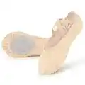 Soudittur Scarpe Danza Classica Tela Scarpette Ballo Mezze Punte Scarpe da Ballerina Ginnastica Ballo Pantofole per Bambina Ragazze Donna Beige, EU 39