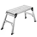 Giantex Work Platform Aluminum Step Ladder Drywall Safe CE Approved of Capacity 330 LBS Heavy Duty Portable Bench Folding Ladders Stool w/Non-Slip Mat (Silver)