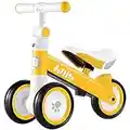 JOLLITO Vélo d'équilibre pour bébé, vélo réglable pour bébé de 12 à 24 Mois avec 3 Roues silencieuses, Jouet d'équitation pour garçons et Filles de 1 an (Yellow)