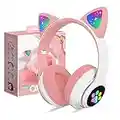 Cuffie Orecchio Gatto Bluetooth per Bambini, Cuffie Bluetooth Senza Fili con Microfono Controllo del Volume Orecchie-Cuffie per Ragazze di Regalo Natale Compatibili con Smartphone Tablet (Rosa)