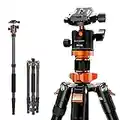 K&F Concept K255A4(TM2515M1) Kompaktes Kamera Stativ für DSLR Kamera, Alu Camera Tripod, Tragbares Stativ Kamera Fotostativ mit Einbeinstativ 360°Kugelkopf Tragtasche für Outdoor und Studio