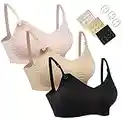 HOFISH Women's Full Cup Lightly Padded Wirefree Maternity Breastfeeding Nursing Bra, 3PCS/Pack(Pink-Black-Beige), L