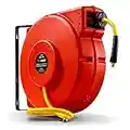 REELWORKS Air-Water-Hose-Reel Retractable 3/8" Inch x 50’ Feet Premium Commercial Flex Hybrid Polymer Hose Max 300 PSI Heavy Duty Polypropylene Case Construction Industrial Spring Driven