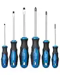 6PCS Magnetic Tip Screwdriver Set, 3 Phillips and 3 Flat, Professional Cushion Grip | 6-Piece Hand Tools Set