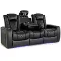 Valencia Tuscany Console Home Theater Seating | Premium Top Grain Nappa Leather, Power Headrest, Power Lumbar Support, with Center Console (Row of 3, Black)