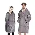 Flannel Hoodie Couverture Chaude Douce Robe Sweat Pull avec des Manches Velvet Épaisse Plaid Couverture, Sweat à Capuche Super Doux Chaud Confortable Taille Unique Gris