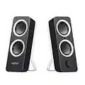 Logitech Z200 PC Speakers, Stereo Sound, 10 Watts Peak Power, 2 x 3.5mm Inputs, Headphone Jack, Adjustable Bass, Volume Controls, UK Plug, PC/TV/Smartphone/Tablet - Midnight Black