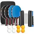 Tencoz Set da Ping Pong, Racchetta Ping Pong Professionale, Tennis da Tavolo con 4 Pagaia da Ping Pong, Rete da Ping Pong, 8 Palline da Ping Pong per Allenatori, Amatori, Principianti, Esperti