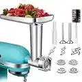 Metal Meat Food Processors Grinder Attachment for Kitchen Aid Stand Mixer, Attachment including 2 Sausage Stuffer Tubes, 2 Grinding Blades, 4 Grinding Plates for Make Sausages,Meat Sauce