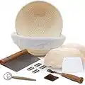 Culinary Couture Proofing Basket Set - Includes 2 Rattan Banneton Baskets & Linen Liners, Metal Scraper, Plastic Scraper, Scoring Lame, Dough Whisk, 5 Blades with Case - Complete Sourdough Starter Kit