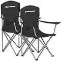 SONGMICS Set of 2 Folding Camping Chairs, Comfortable, Heavy Duty Structure, Max. Load Capacity 150 kg, with Cup Holder, Outdoor Chairs, Black GCB08BK