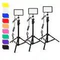 3 Packs 70 LED Video Light with Adjustable Tripod Stand/Color Filters, Obeamiu 5600K USB Studio Lighting Kit for Tablet/Low Angle Shooting, Collection Portrait YouTube Photography